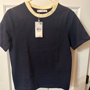 Mango Navy and Cream T-Shirt Size S NWT